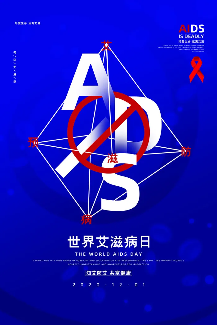 蓝色大气世界艾滋病日健康宣传海报psd模版下载