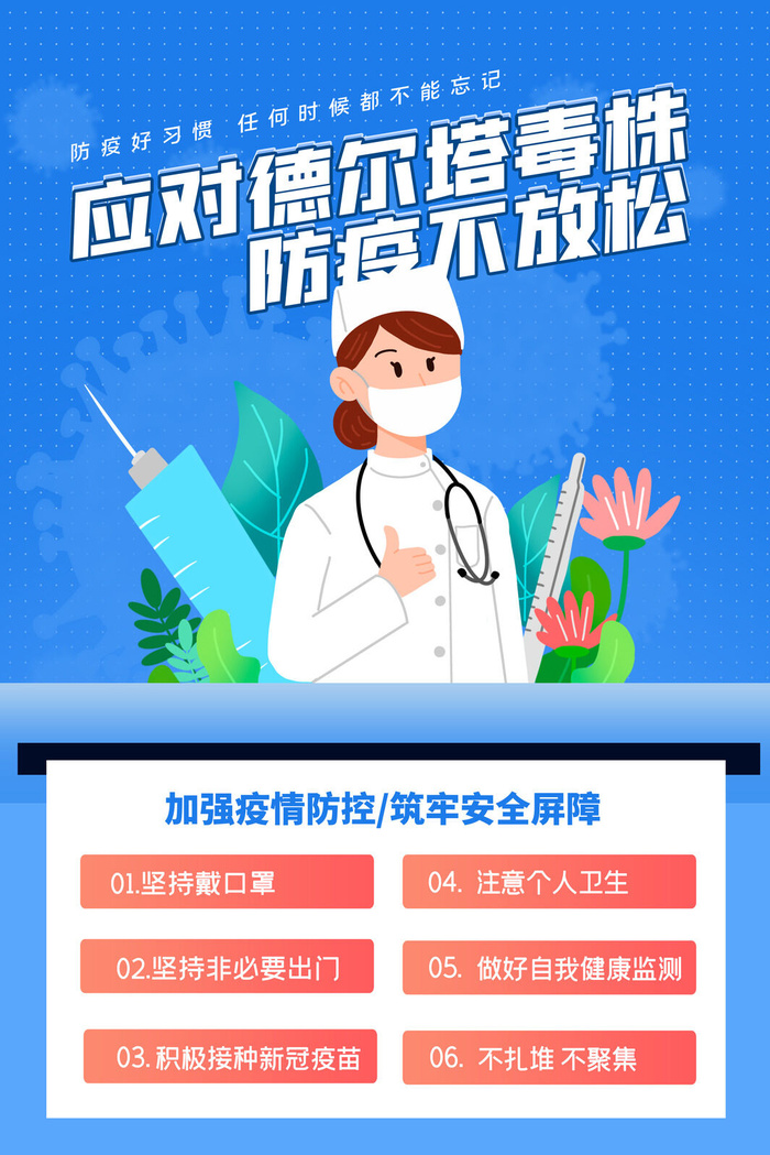 蓝色校园防疫新冠德尔塔病毒海报psd模版下载