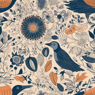 花鸟图，插画风格，无缝贴图，素材