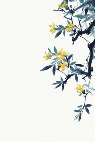 中国风简约淡雅蓝色枝叶背景
