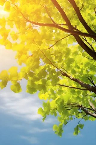 银杏叶绿色阳光背景