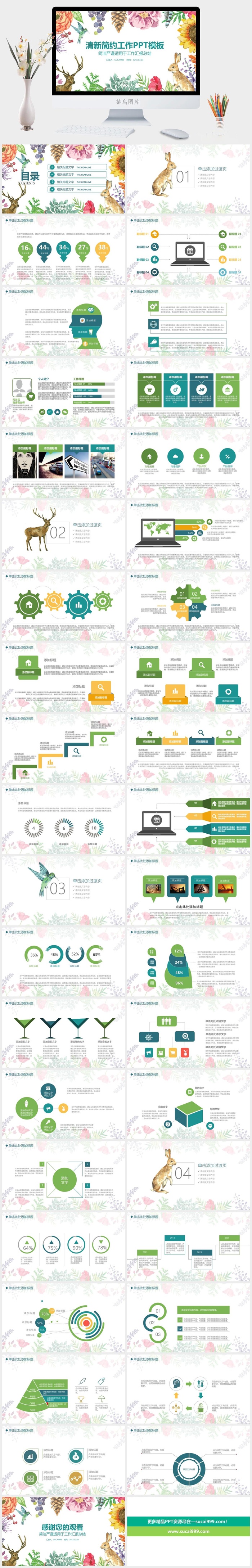 小清新手绘花卉工作汇报总结商业计划书PPT模板