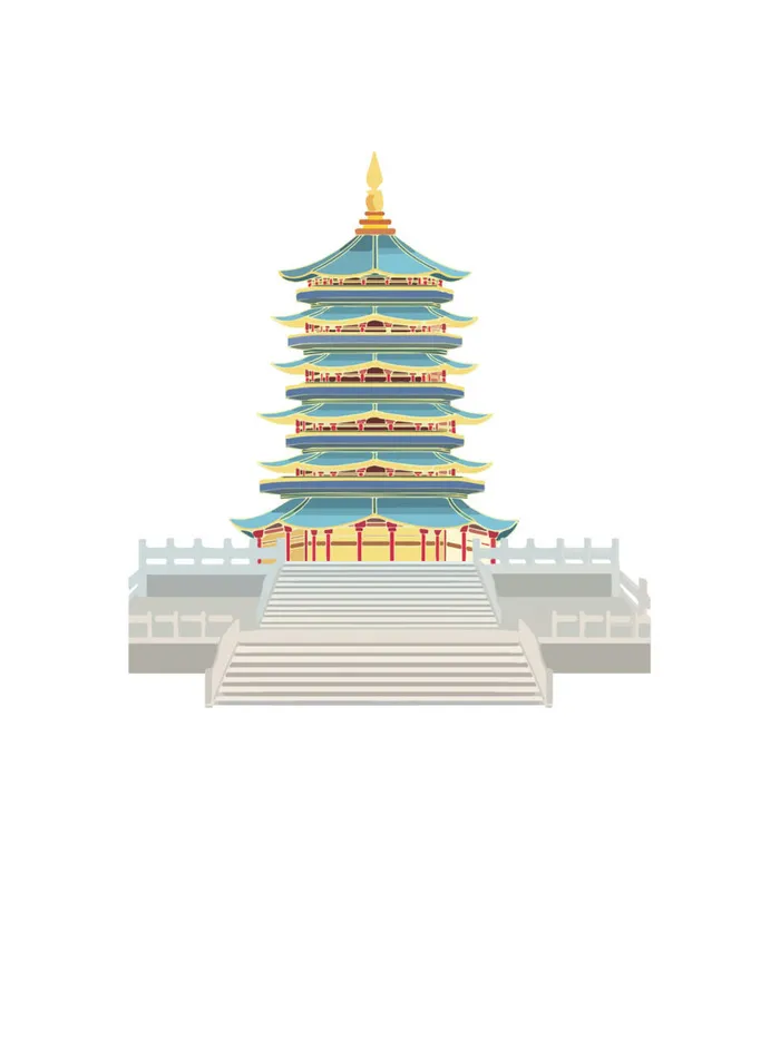 复古中国风国潮古建筑插画手绘高楼古塔AI素材亭子png免抠图ai矢量模版下载