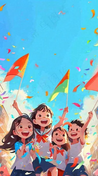 青年狂欢庆祝活动手绘插画，彩带街道