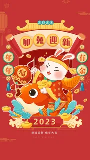 红色手绘风兔年海报