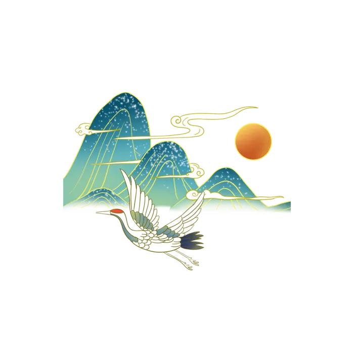 国潮仙鹤插画免扣素材设计素材