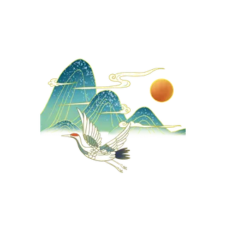 国潮仙鹤插画免扣素材设计素材