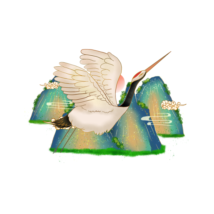 国潮仙鹤插画免扣素材设计素材