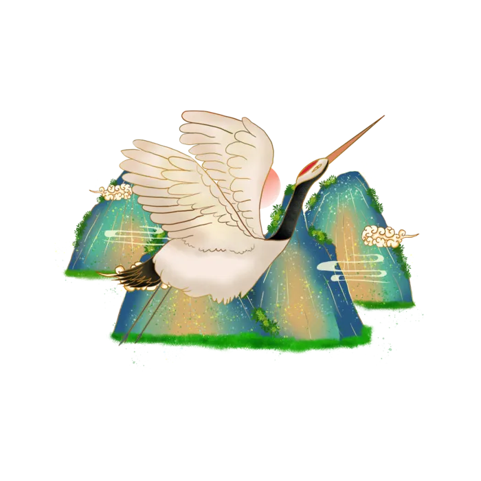 国潮仙鹤插画免扣素材设计素材