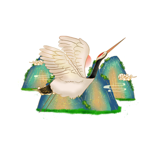 国潮仙鹤插画免扣素材设计素材