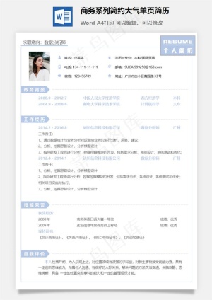 商务系列简约大气单页简历