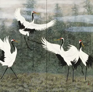 飞鹤与森林高清油画图片