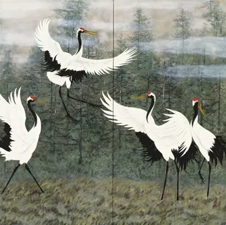 飞鹤与森林高清油画图片 飞鹤与森林高清油画图片