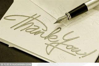 钢笔与贺卡和金色英文字体—高清图片