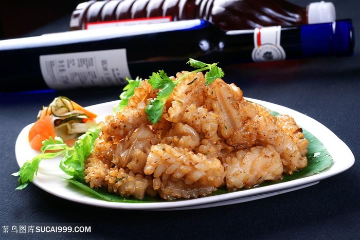 炒烤鱿鱼中华美食摄影图