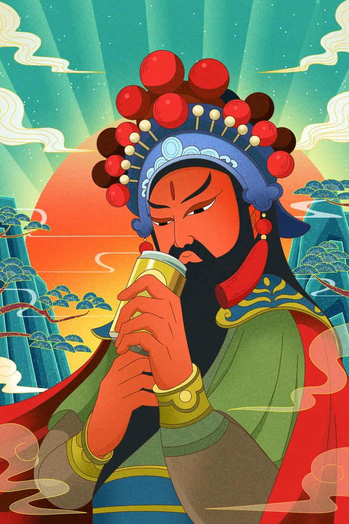 手绘中国风国潮京剧戏曲人物插画古风国粹花旦ai矢量ps设计素材图