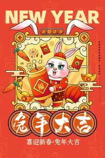 喜迎新春兔年大吉春节海报
