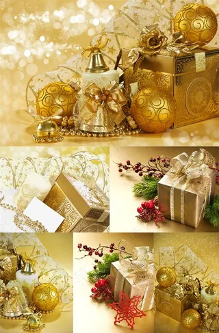 6款绚丽金色圣诞装饰高清图片
