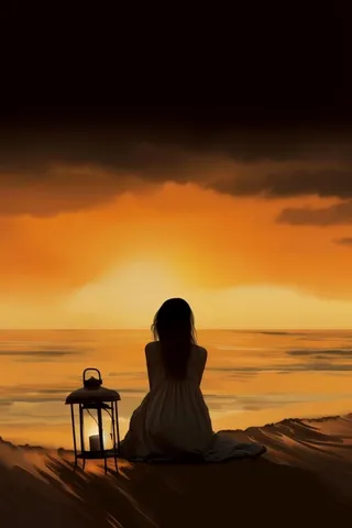 儿童沙滩故事落日背景