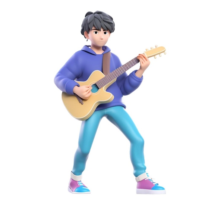 抱着电吉他的男孩3D免抠