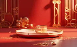 红色金色展台摆台三维渲染背景