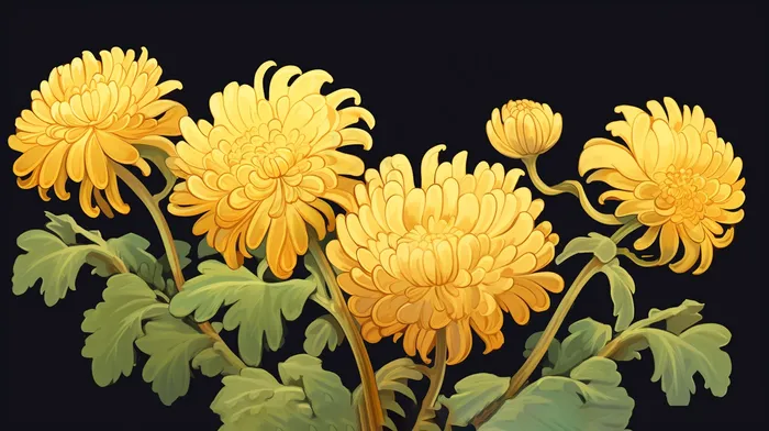 黄色菊花花丛插画素材(4368x2448)