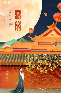 创意大气霜降国潮风海报