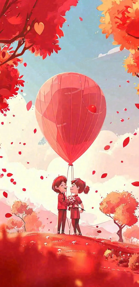 热气球可爱儿童天空插画，儿童节游玩(768x1584)