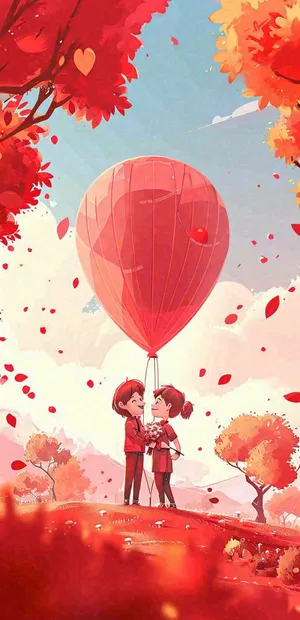 热气球可爱儿童天空插画，儿童节游玩