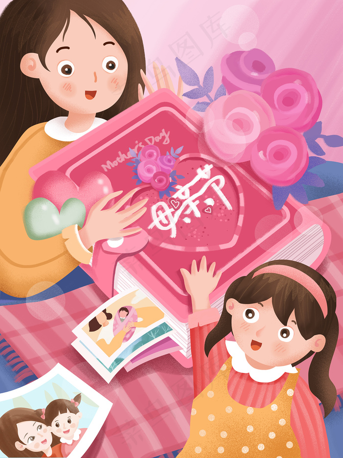 卡通手绘母亲节插画漫画素材