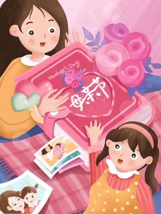 卡通手绘母亲节插画漫画素材