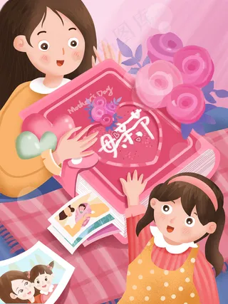 卡通手绘母亲节插画漫画素材