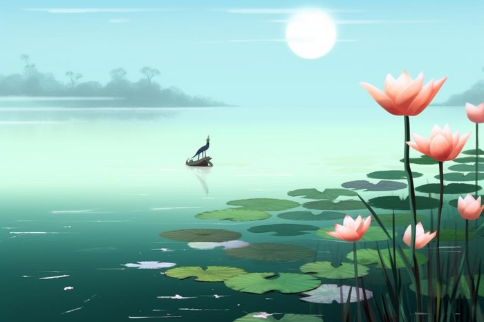 创意简约绿色清新国风莲花背景(1344x896)