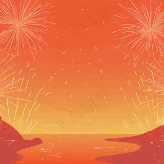 红色渐变喜庆烟花插画背景