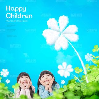 儿童梦想花卉蓝天素材
