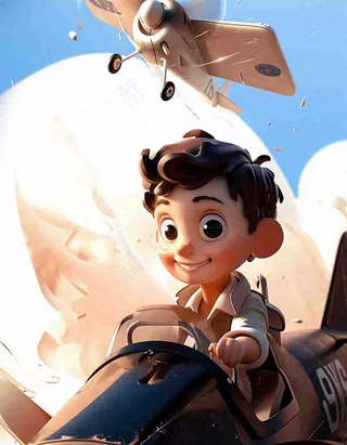 卡通飞行男孩少年可爱儿童节日，玩耍乐趣玩具