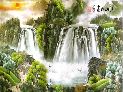 山水花鸟高山流水江山如画日出青山瀑布丹顶鹤客厅卧室走廊装饰画玄关壁画 山水花鸟高山流水江山如画日出青山瀑布丹顶鹤客厅卧室走廊装饰画玄关壁画