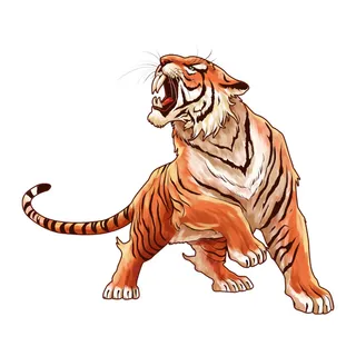 手绘国潮虎年卡通白虎老虎形象插画装饰元素PSD设计素材png免抠图