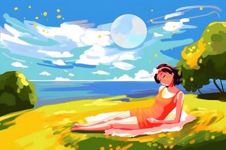 夏日人物水果树荫乘凉插画素材背景