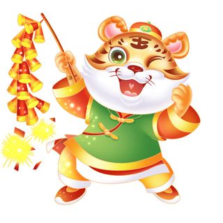 手绘2022虎年新年春节卡通老虎形象IP插画元素PSD设计素材图案