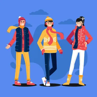 冬天服饰服装冬装穿冬装保暖冬季卡通人物男女装Ai矢量图片素材