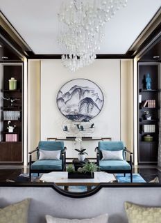 中式圆形复式楼客厅古典家居玄关隔断餐厅带圆形走廊酒店宾馆房间卧室床铺个