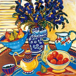 静物花瓶水果插画油画 静物花瓶水果插画油画