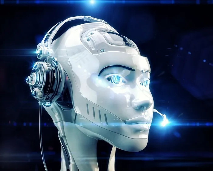 机器人头部和蓝色光亮