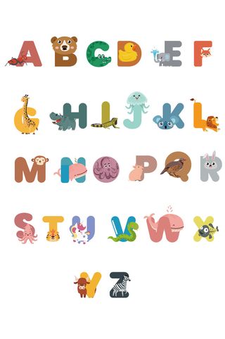 矢量卡通动物字母