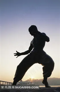 李小龙雕塑剪影素材