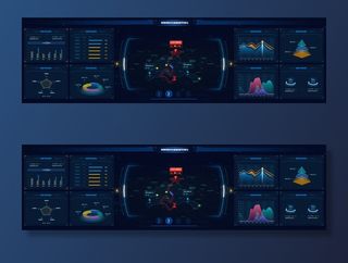 深色科技感酷炫可视化数据大屏仪表盘驾驶舱UI界面PSD模板素材