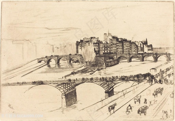 惠斯勒素描风景画