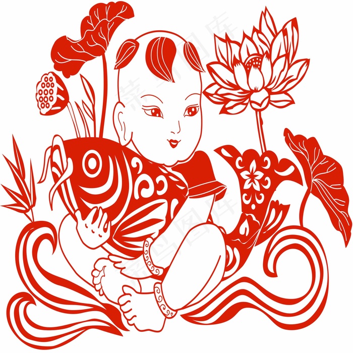 福娃剪纸 剪纸风元素ai矢量模版下载