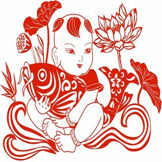 福娃剪纸 剪纸风元素